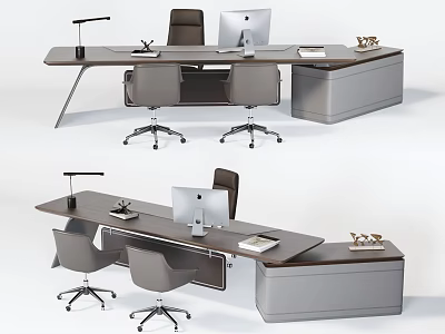 Modern Office Desk With Computer Monitor Ergonomic Chair Desk Lamp And Storage Cabinet 3d model