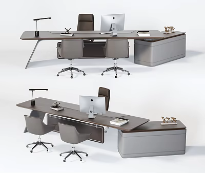 Modern Office Desk With Computer Monitor Ergonomic Chair Desk Lamp And Storage Cabinet 3d model