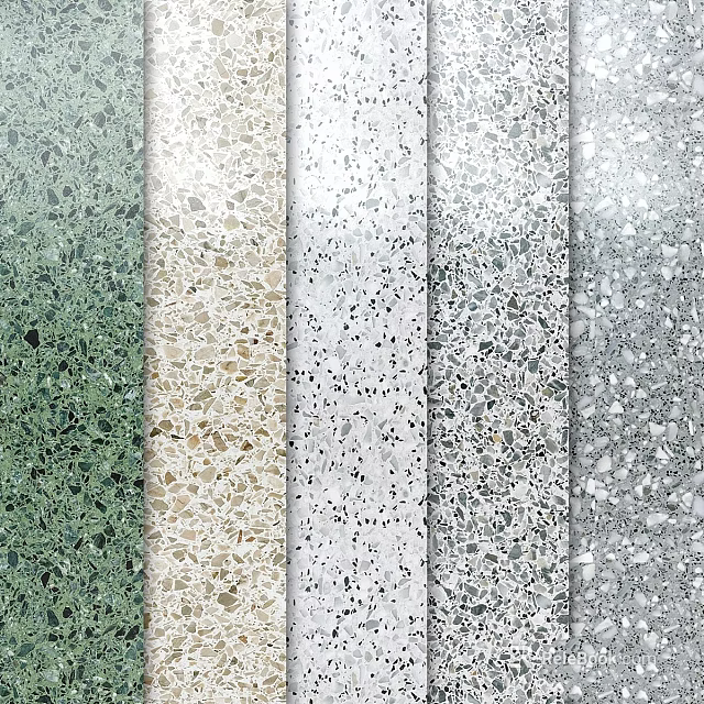 Terrazzo Components With Green Beige White Grey Silver Textured Surfaces 3d model