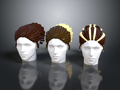 Game Movie Character 3D Head Models With Three Distinct Hairstyle Designs 3d model