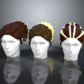 Game Movie Character 3D Head Models With Three Distinct Hairstyle Designs