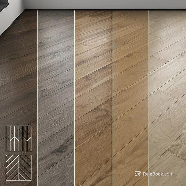 Stylish Wooden Flooring Samples with Various Colors and Natural Wood Grain Patterns 3d model 