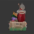 Adorable Creative Hamburger Display With Wooden Crate Mini Umbrella Decorative Plants And Cartoon Figure