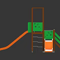Outdoor Playground Equipment With Two Orange Slides Green Panels And Brown Frame