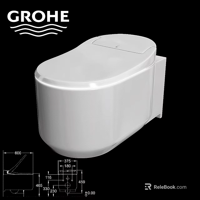Modern White Wall Hung Toilet Design With Sleek Lines And Technical Dimensions Details 3d model 