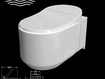 Modern White Wall Hung Toilet Design With Sleek Lines And Technical Dimensions Details 3d model