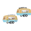 Colorful Mobile Food Trucks With Blue Yellow Design And Brand Logos