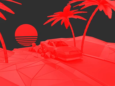 Vintage Neon Low Polygon Car 80 s Style Testarosa 3d model