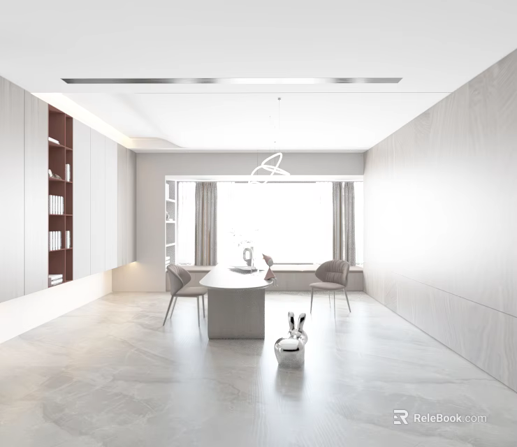 Modern Minimalist Tea Room Interior With Table Chairs And Chandelier 3d model 