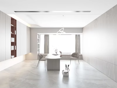 Modern Minimalist Tea Room Interior With Table Chairs And Chandelier 3d model