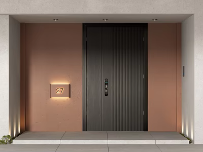 Modern Black Metal Security Door For Home Entrance With Door Number 27 3d model