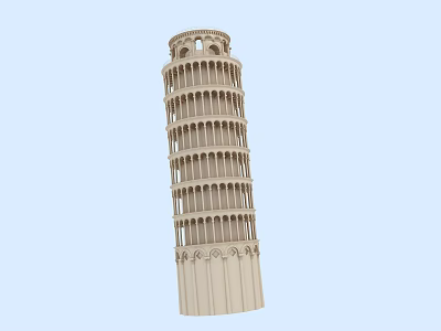 Leaning Tower of Pisa Tilted Architectural Structure with Arched Floors and Detailed Design 3d model
