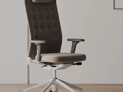 Ergonomic Office Chair With Tufted Brown Backrest Beige Seat Gray Armrests And White Base 3d model