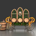 Commercial Wooden Barrel Cart With Arched Decorative Frame And Display Bottles