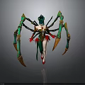 Fantasy Half Spider Character Design With Green Gold Armor Red Accents And Multiple Legs
