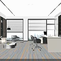 Elegant Modern Executive Office Design With Comfortable Lounge Space And Large Panoramic City Windows