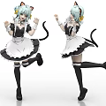 Woman In Maid Outfit With Cat Ears And Tail Posing In Dynamic Dancing Stance