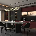 Elegant Modern Restaurant Interior With Dining Table Chairs And Pendant Lights