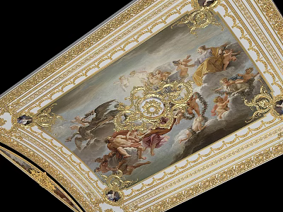 Ornate Classical Ceiling With Golden Borders And Intricate Angel Paintings 3d model