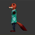 Game Movie Character Red Fox Wearing Green Floral Shirt and Blue Jeans with Arms Outstretched