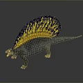 Gray Prehistoric Dinosaur With Blue And Yellow Fan Shaped Sail And Open Mouth