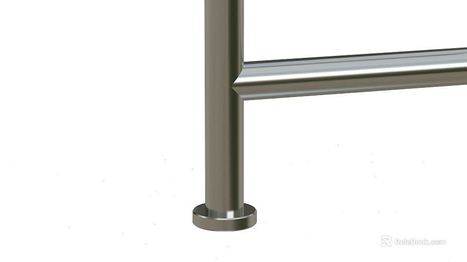 Modern Metal Railing With Cylindrical Post Flat Crossbar And Sturdy Base 3d model