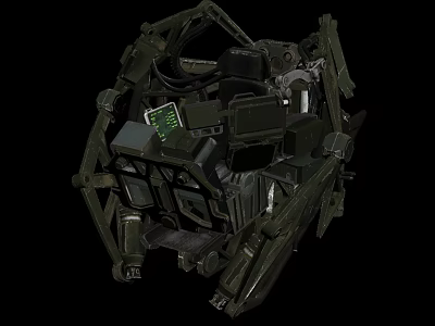 Pilot Character Inside Dark Metal Mech With Green Display Screen And Mechanical Frame 3d model