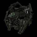 Pilot Character Inside Dark Metal Mech With Green Display Screen And Mechanical Frame 3d model