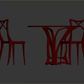 Red Round Dining Table With Two Red Chairs In Dark Background