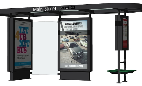 Modern bus shelter bus stop bus shelter 3d model