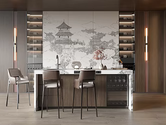 New Chinese Bar Chair Combination Bar Chair 3d model
