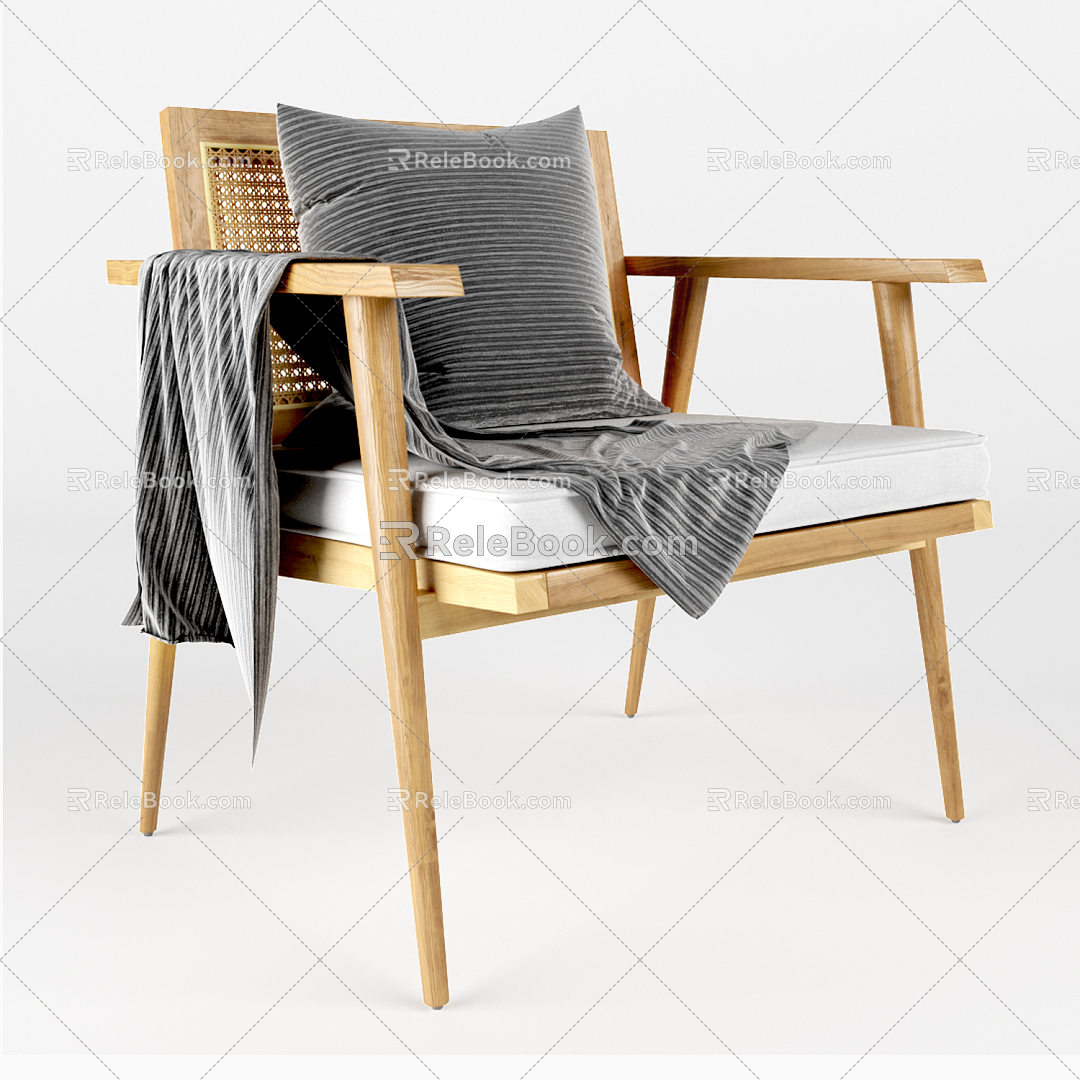 Nordic Armchair Solid Wood Leisure Chair 3d model