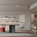 Modern Study Room Interior With Open Layout Desk Bookshelves And Comfortable Chairs 3d model