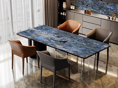 Blue enchantress luxury stone dining table restaurant dining chair table and chair combination 3d model