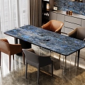 Blue enchantress luxury stone dining table restaurant dining chair table and chair combination 3d model