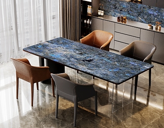 Blue enchantress luxury stone dining table restaurant dining chair table and chair combination 3d model