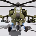 Green Military Helicopter Front View With Rotor Blades Cockpit Windows Weapon Systems And Landing Gear
