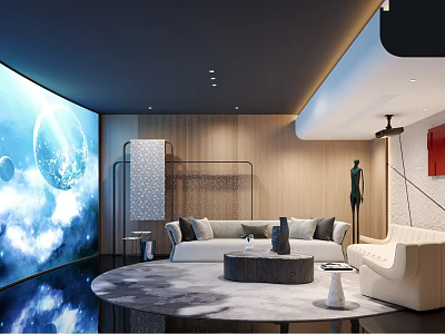 Modern Luxury Home Theater Interior With Large Projection Screen And Plush Sofas 3d model