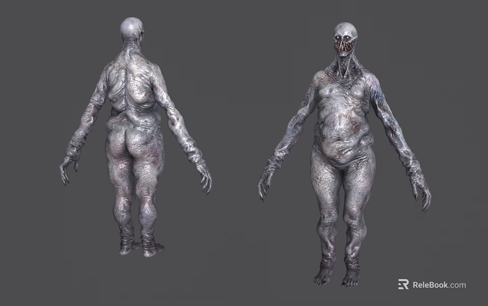 Horror Monster Game Movie Character With Pale Skin Long Arms And Alien Face 3d model