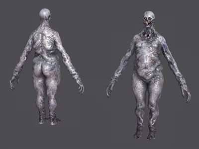 Horror Monster Game Movie Character With Pale Skin Long Arms And Alien Face 3d model