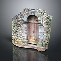 Ancient Stone Gate With Arched Design And Wooden Door In Stone Wall Structure