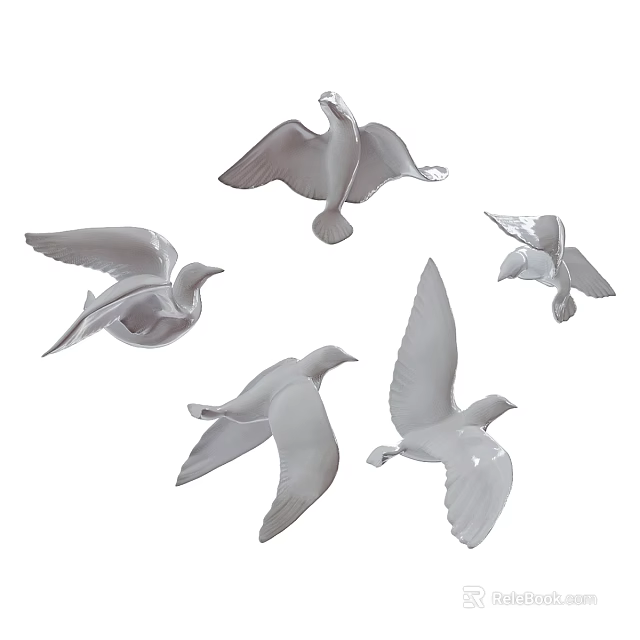 Set of Five White Pigeon Shaped Decorative Figurines For Home Decor 3d model 