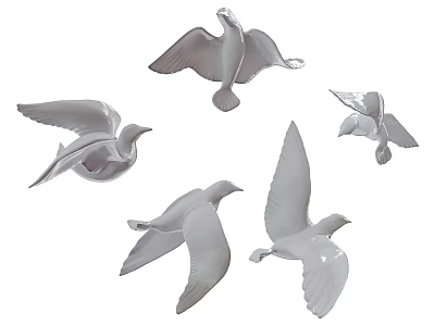 Set of Five White Pigeon Shaped Decorative Figurines For Home Decor 3d model