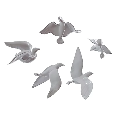 Set of Five White Pigeon Shaped Decorative Figurines For Home Decor 3d model