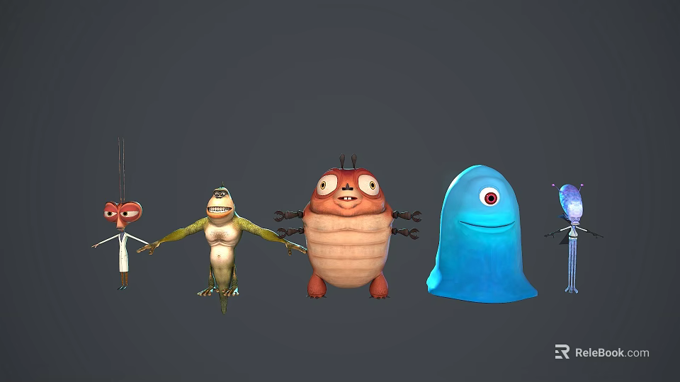 Colorful Cartoon Monster Characters With Unique Designs And Different Shapes 3d model 