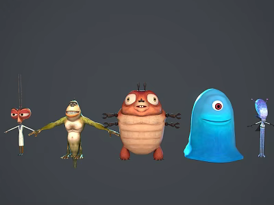 Colorful Cartoon Monster Characters With Unique Designs And Different Shapes 3d model