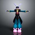 3D Character Model With Purple Ears Black Hat Yellow Glasses Blue Pants Pink Shoes