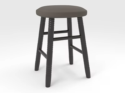 Modern Black Bar Stool With Round Padded Seat And Wooden Legs Design 3d model