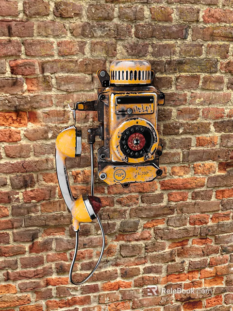 Classic Vintage Yellow Public Telephone Mounted on Red Brick Wall 3d model 