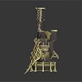 Intricate Mechanical Device With Metal Frame Golden Accents And Cannon Barrel